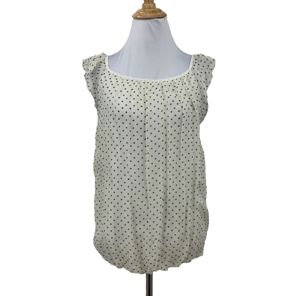 Luisa Ricci Silk Blouse Womens S Small Ivory Polka Dot Flutter Sleeve Blouson